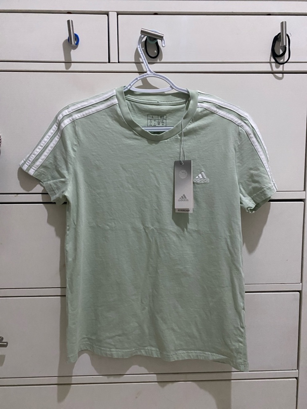 adidas Mint Green Short Sleeve 3-Stripe Crew Tee